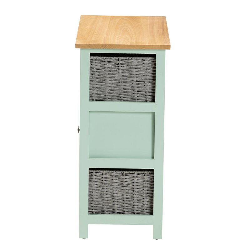 Valtina Two-Tone Wood 3 Drawer Storage Unit with Baskets Oak Brown/Gray/Mint Green - Baxton Studio, 6 of 12