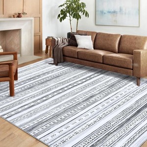 Large Washable Area Rug, Grey Ultra-Soft Low Pile Vintage Distressed Carpet, Non-Slip Foldable Indoor Rug for Living Room Bedroom Dining - 1 of 4