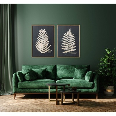 Set of 2 Black and White Fern Leaf Framed Canvas Prints