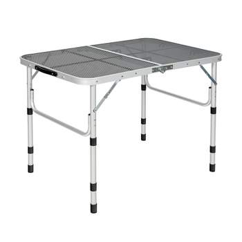 Tangkula Folding Camping Table Lightweight Portable Aluminum Metal Grill Stand Picnic Table with Iron Mesh Top for Outdoor BBQ