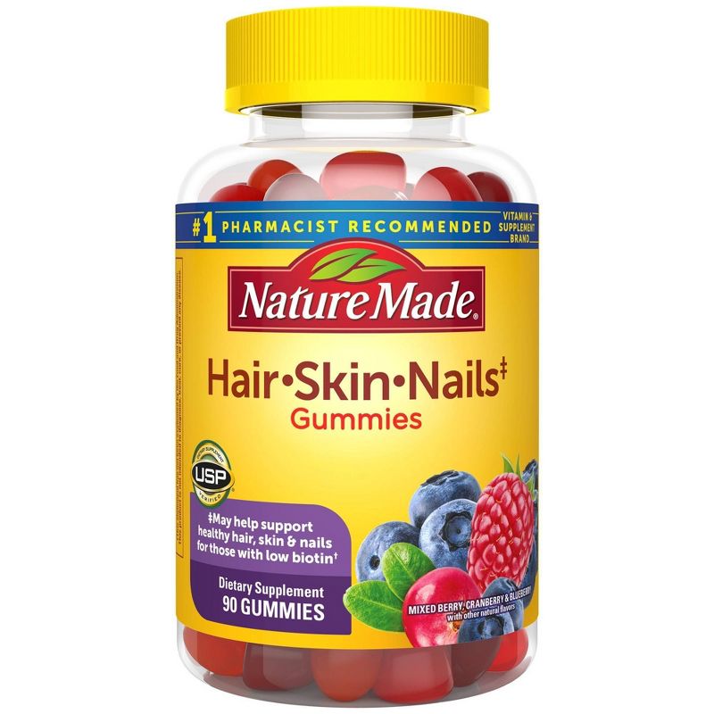 Nature Made Hair, Skin &#38; Nails 2500 mcg Gummies - Mixed Berry - 90ct, 1 of 9