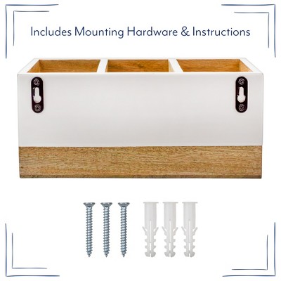 White and Natural Mango Wood 3-Compartment Utensil Holder