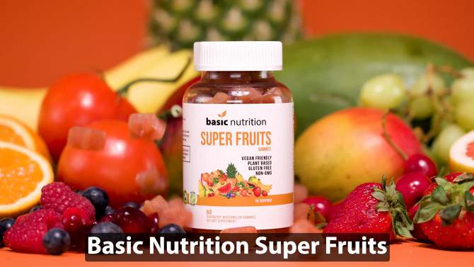 Basic Nutrition SuperFruits Beauty Supplement Gummies, Collagen-Promoting For Skin and Hair, Vegan, Non-GMO, Gluten And Gelatin Free, 2 of 10, play video