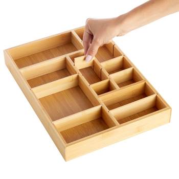 Juvale Bamboo Kitchen Drawer Organizer with Removable Dividers for Silverware Utensils, Cutlery, Flatware Tray, 14 x 10 in