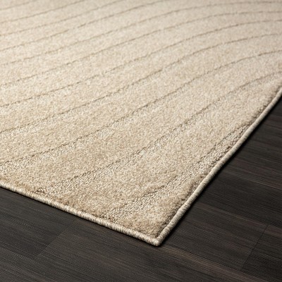 Beige Geometric Wave 5' x 7' Stain-Resistant Area Rug