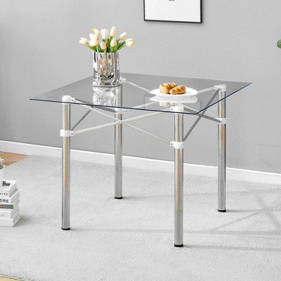 NicBex Dining Table 20" Elegant Square Glass Table with Telescopic Metal Legs for Dining Room