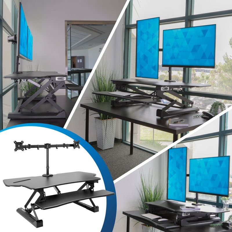 Mount-It! Electric Stand Up Desk Converter with Dual Monitor Arm, Motorized Standing Desk Riser with Monitor Mount for 2 Screens max 32", Large 47", 2 of 11