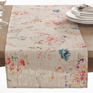 Saro Lifestyle Primavera Collection Printed Floral Design Table Runner, 16"x72", Beige - 1 of 3