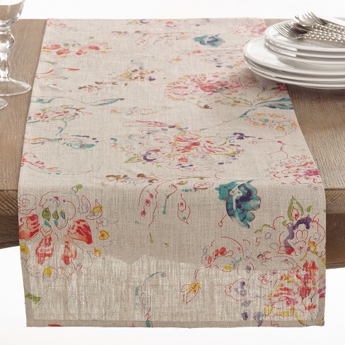 Saro Lifestyle Primavera Collection Printed Floral Design Table Runner, 16"x72", Beige - image 1 of 3