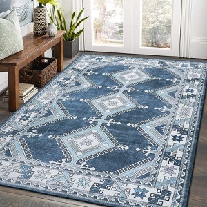 Machine Washable Area Rug Bohemian Style Area Rugs Bordered Non Slip Non Shedding Indoor MatStain Resistant Low Pile Carpet - 1 of 4