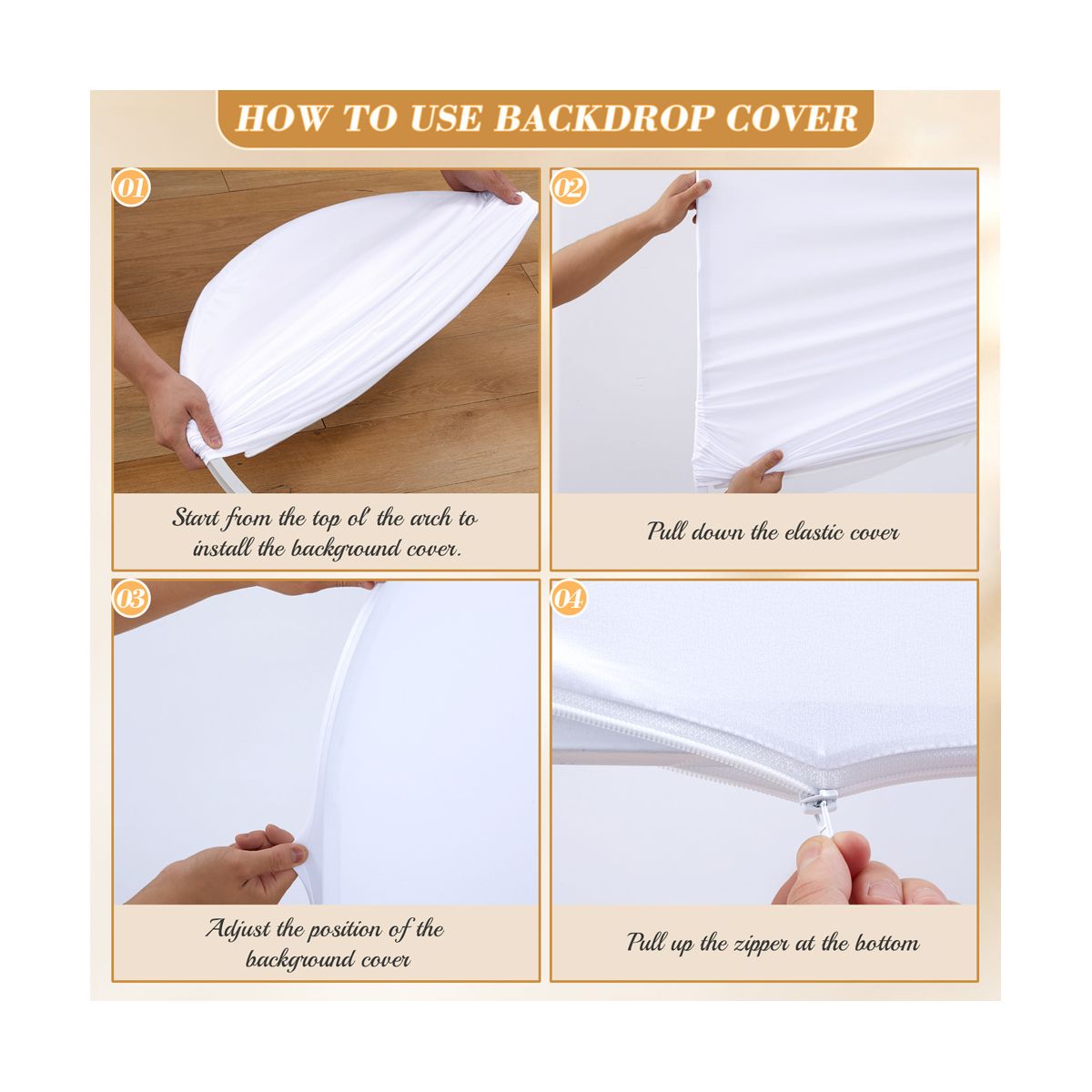 6.6ft Wedding Arch Cover Dual-Sided Color Round Top Arch Backdrop Stands with Zipper Elastic Backdrop Cover for Birthday Party Ceremony Banquet Decor - thumbnail 9