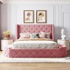 Queen Size Upholstered Storage Platform Bed with Wingback Headboard, 1 Big Drawer and 2 Side Storage Stool-ModernLuxe - 2 of 4