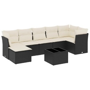 vidaXL 8 Piece Patio Sofa Set with Cushions Black and Cream - With Table - 1 of 4