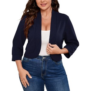 Coolmee Womens Plus Size Cropped Cardigan Casual 3/4 Sleeve Collarless Open Front Cardigan Work Jacket Shrug - 1 of 4