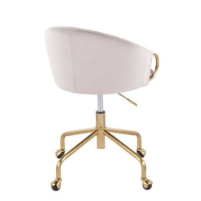 Claire Modern Swivel Task Chair in Silver Velvet with Gold Metal Base