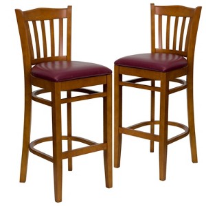 Emma and Oliver 2 Pack Vertical Slat Back Wooden Restaurant Barstool - 1 of 4