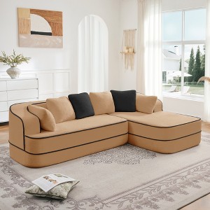 106" Teddy Velvet L-Shaped Sectional Sofa with Chaise, Boneless 32D High-Density Foam, Fluffy Comfy Couch with Curved Armrests, No Assembly - 1 of 4