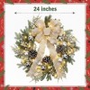 24 Inch Christmas Wreath with Lights Golden Bow Winter Wreath Silver Christmas Balls Pinecones Pine Needles - 2 of 4