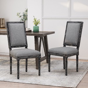 Lyngins French Country Armless Dining Chairs (Set of 2) – Upholstered Living Room Chair with Rubberwood Frame, Weathered Finish Kitchen Chair - 1 of 4