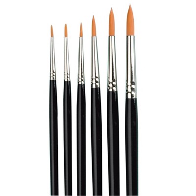 Sax Golden Taklon Watercolor Paint Brushes with Short Handles, Round, Assorted Sizes, Set of 6