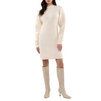 August Sky Women's Puff Long Sleeve Mini Sweater Dress