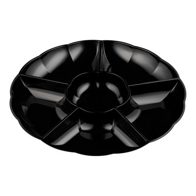 Smarty Had A Party Black Big 6-Partition Round Plastic Trays - 24 pcs