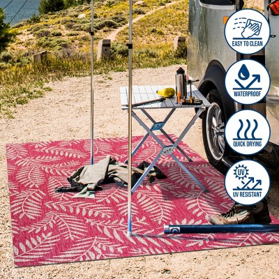4' x 6' Fuchsia and Light Gray Synthetic Palm Frond Area Rug