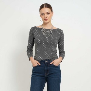 Cherie Code Women’s Polka‑Dot Long‑Sleeve Tee – Navy Dot Print Scoop Neck Casual Top - 1 of 4