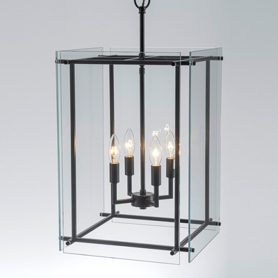 LLHZSY Ultra-White Clear Glass Ceiling Chandelier 4-Light Fixture 15 9/10" - Black
