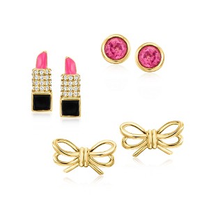 Ross-Simons 1.40 ct. t.w. Pink and White Topaz Jewelry Set With Multicolored Enamel: 3 Pairs Of Accessory Earrings in 18kt Gold Over Sterling - 1 of 4