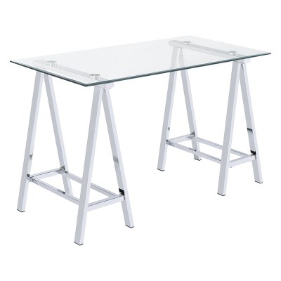 OSP Home Furnishings Middleton Desk Chrome: Sleek Glass Surface, Steel Frame, No Storage Home Office Furniture