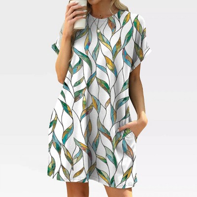 Womens Crew Neck T Shirt Dress Summer Shift Dress Floral A Line Lounge Dress V Neck Solid Pajama Dress Short Sleeve Nightgowns