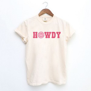 Simply Sage Market Women's Howdy Smiley Face Short Sleeve Garment Dyed Tee - 1 of 2