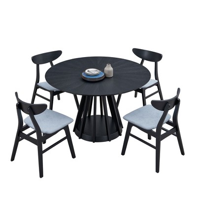 Oversart (1 Table+4 Chairs)Modern Dining Table Set of 5 pcs,Wooden Dining Table and Upholstered Chairs for Living Room Black