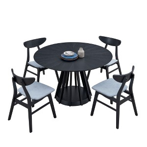 Oversart (1 Table+4 Chairs)Modern Dining Table Set of 5 pcs,Wooden Dining Table and Upholstered Chairs for Living Room Black - 1 of 4
