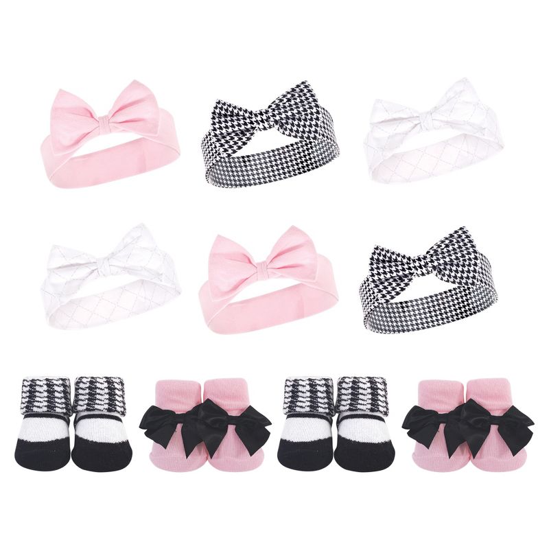 Hudson Baby Infant Girl 10Pc Headband and Socks Set, Houndstooth, 0-9 Months, 1 of 3