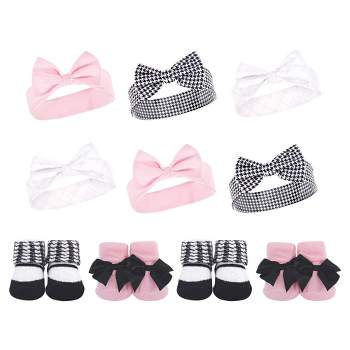 Hudson Baby Infant Girl 10Pc Headband and Socks Set, Houndstooth, 0-9 Months