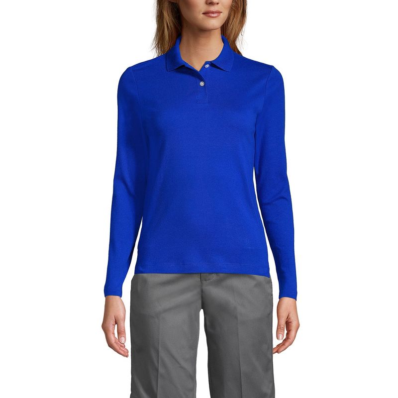 Lands' End School Uniform Women's Long Sleeve Feminine Fit Interlock Polo Shirt, 2 of 3