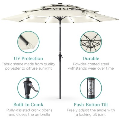 Ivory 10ft 3-Tier Solar Patio Umbrella with LED Lights