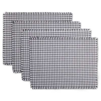 4pk Cotton Gingham Fringe Placemats Gray - Town & Country Living