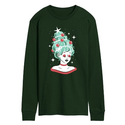 Men's - Instant Message - Vintage Christmas Tree Woman Long Sleeve Graphic T-Shirt