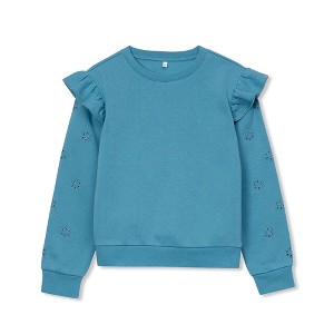 Lands' End Kids Long Sleeve Cozy Fleece Ruffle Eyelet Sweatshirt - 1 of 2