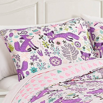 Purple and Pink Fox Print Reversible Twin Quilt Set
