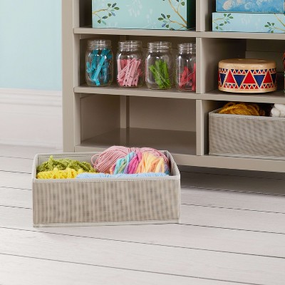 Gray Wooden Kids Double Open Art Storage with Fabric Bins
