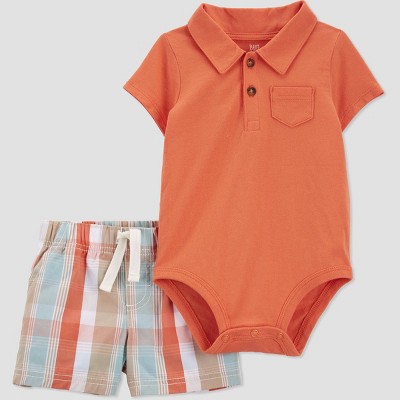 Baby Boys' Plaid Top & Bottom Set - Just One You® made by carter's Orange/Blue 6M