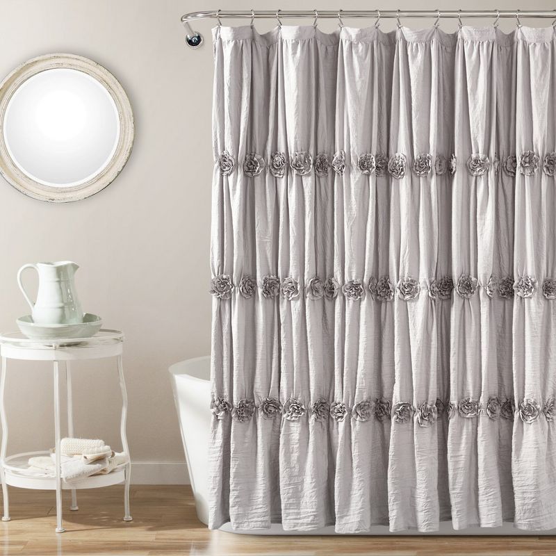 Rosettes Shower Curtain Gray Single 72x84, 1 of 2