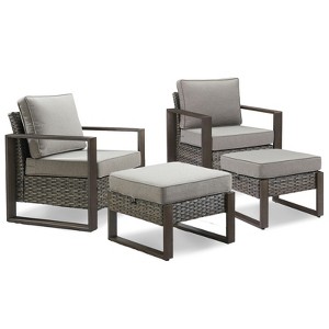 Buenhomino 4 Pieces Patio Furniture Sets, Wicker Patio Chair with Ottomans, Outdoor Furniture Set for Outside Porch Garden Backyard - 1 of 4