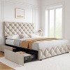 Queen Bed Frame with Headboard Adjustable, Linen Upholstered Size Platform Bed Frame with 4 Drawers, Wooden Slats Supports - 2 of 4