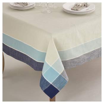 Blue Plaid Border Design Tablecloth (72") - Saro Lifestyle