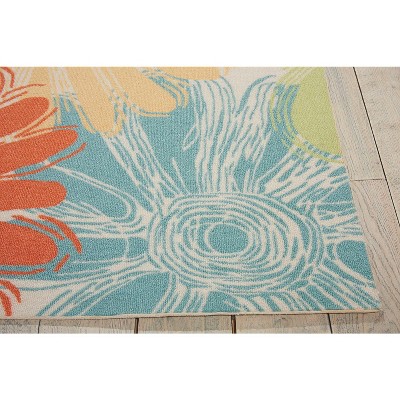 Ivory Floral Sketch 7'9" x 10'10" Synthetic Indoor/Outdoor Rug